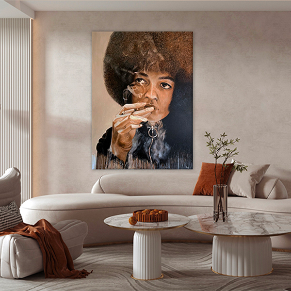mise en situation du tableau "dynamite hill" dans un salon