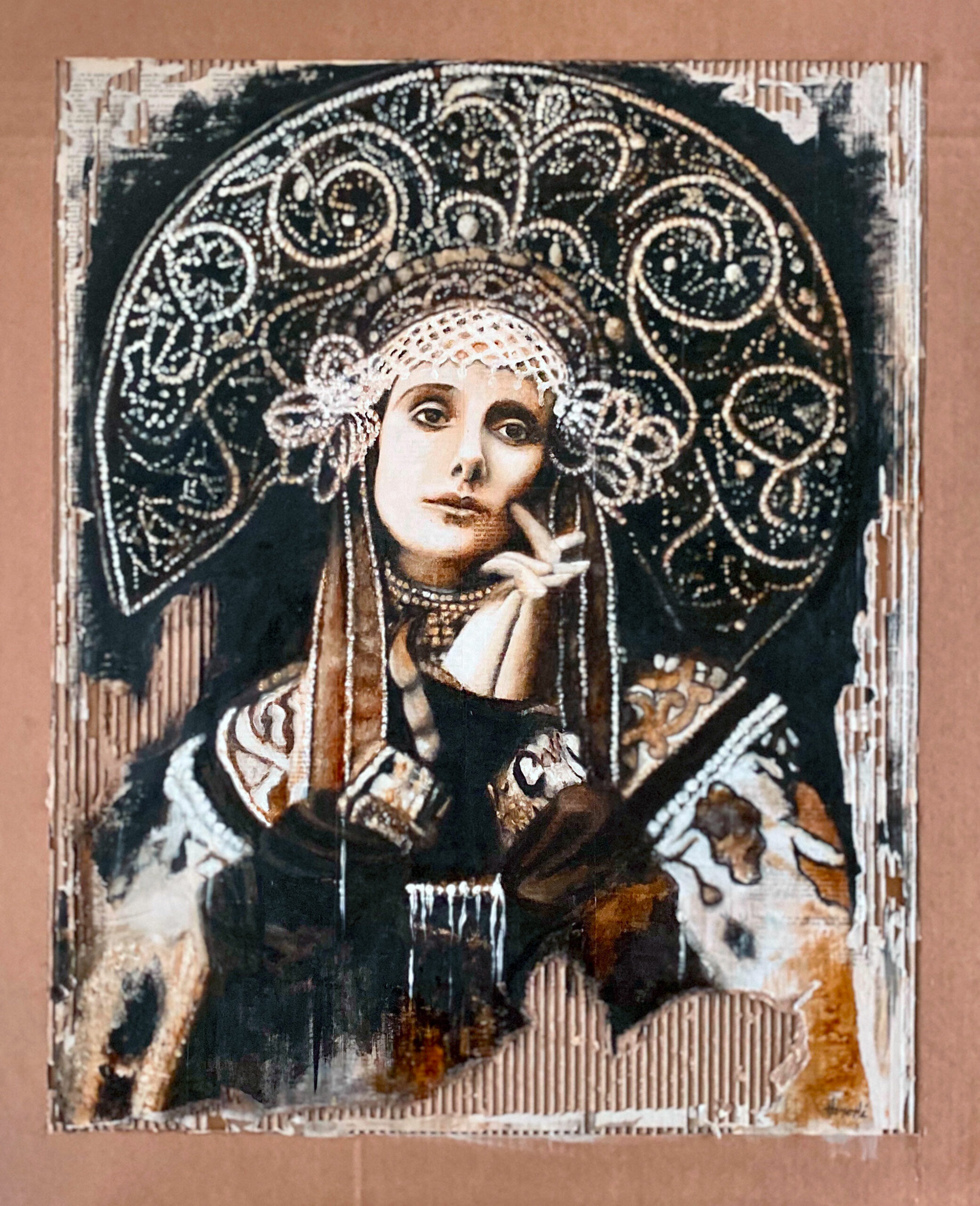 Peinture à l'acrylique et à la chicorée sur carton