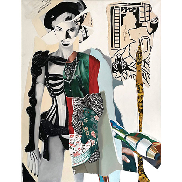 "a tort et adore", peinture à l'huile, composition d'un portrait arraché