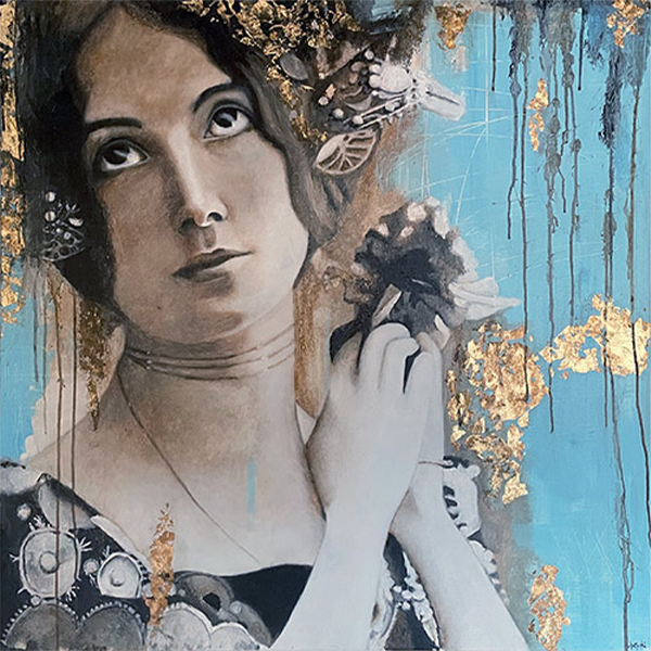 peinture à l'acrylique, chicorée et or de Cléo de Mérode