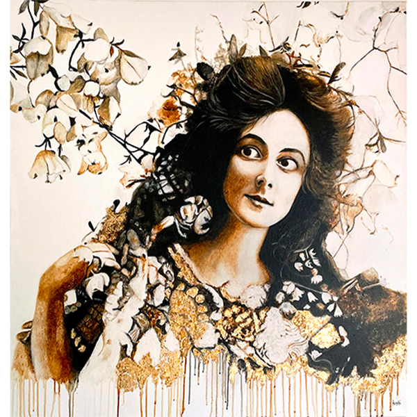 Peinture à l'acrylique, chicorée et or de Marie Doro