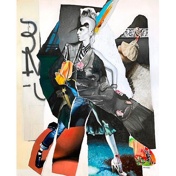 "les prédateurs", peinture à l'huile, composition d'un portrait arraché
