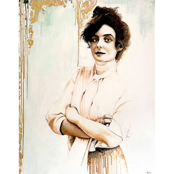 peinture à l'acrylique, chicorée et or de Marie Doro