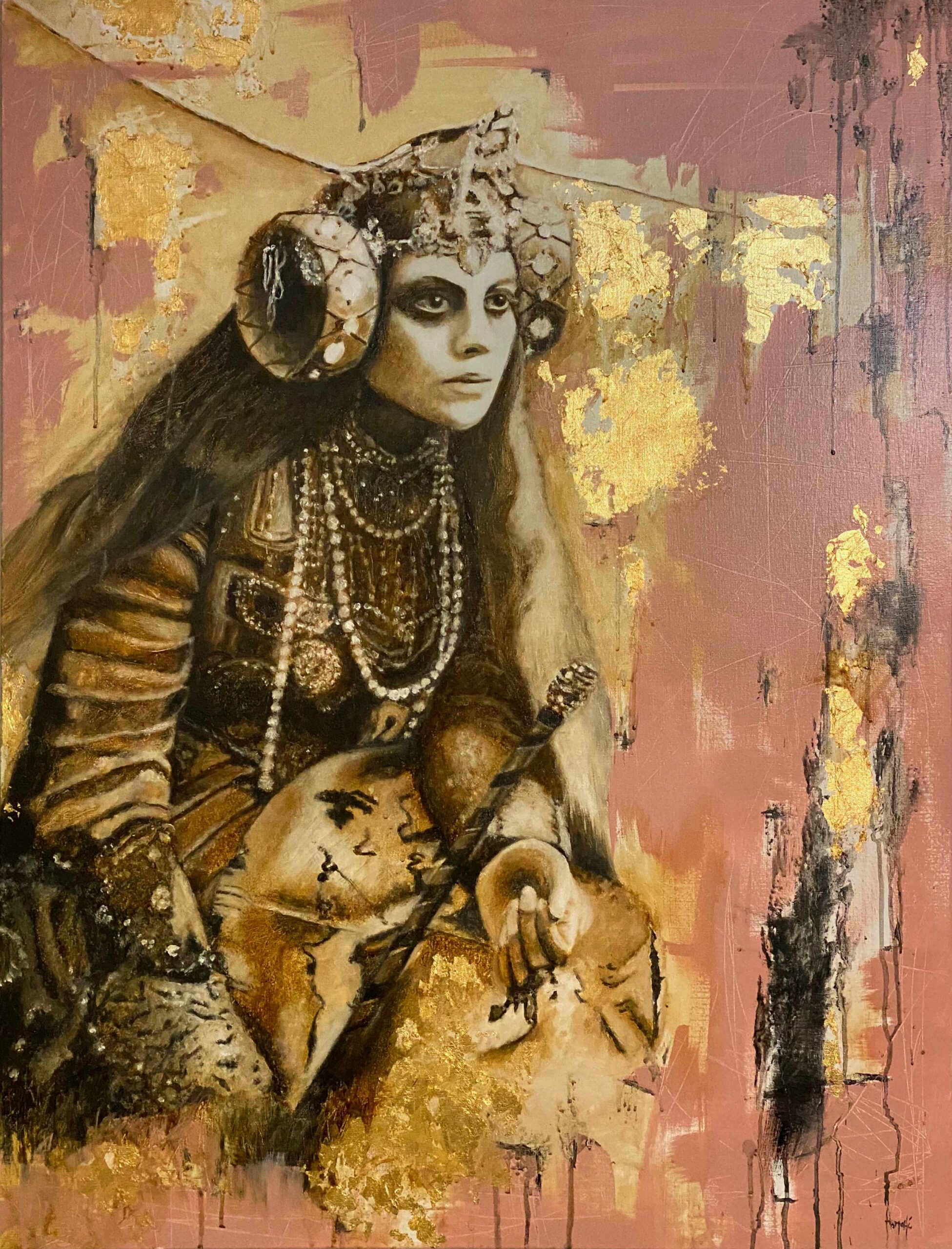 peinture à l'acrylique, chicorée et or de Maria Germanova