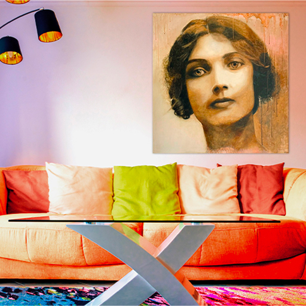 mise en situation du tableau 'inquiétudes sentimentales" dans un salon
